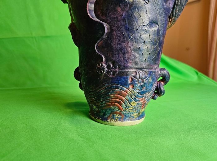 Michael Kennedy Sligo Studio Pottery Vase , Irish Ceramic Art, Ram Horn Handles