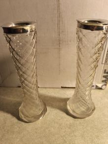 Pair of Cut Glass vases with Hallmarked 1919 London Silver Rims
