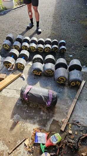 Concrete weights and cast iron plates