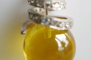 Vintage  Yellow Jade Bead Stone Jewelry. Yellow Jade Pendant  with Sterling Silver and chain length 18" - 21,5g