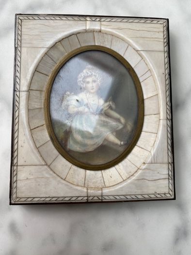 Antique miniature portrait of a lovely girl early 19th century