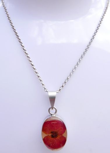 Sterling Silver 925 Chain Necklace With Resin Silver Mounted Flower Pendant Hallmark Length 16,5" - 5,94g