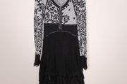 Bai Amour Vintage Black Grey Floral Lace Detail Ruffle Tiered Knit Dress 10-12UK/38-40EU