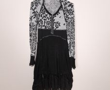 Bai Amour Vintage Black Grey Floral Lace Detail Ruffle Tiered Knit Dress 10-12UK/38-40EU
