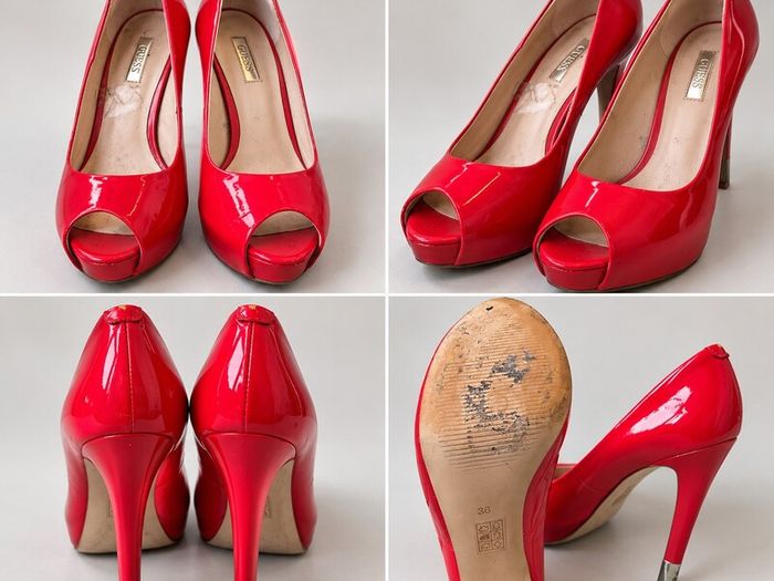 GUESS red patent peep-toe platform stilettos EU 36.