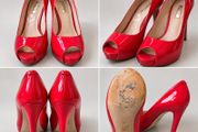 GUESS red patent peep-toe platform stilettos EU 36.