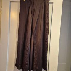 brown satin midi skirt