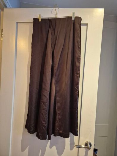 brown satin midi skirt