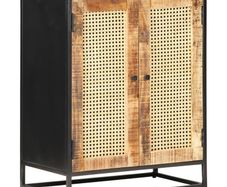 Sideboard 60x35x75 cm Rough Mango Wood and Natural Cane