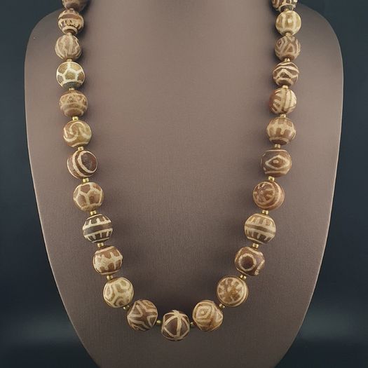 Burmese Antique Pumtek Pyu & Skull Shape Beads Necklace 26 inches