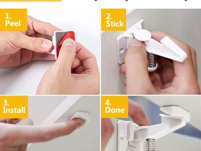 12 PCS Child Safety Cupboard Locks, Invisible & Unlocked Design No Drilling Needed, Adhesive Easy Install, Baby Proof Safety Cabinet Locks Inside for Children Drawer Kitchen Closet Latches