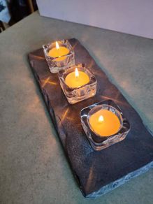 LOVELY Slate Candle Trio with 3 Glass Candle Holder.