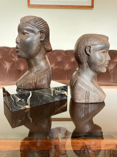 Pair of Vintage Mid Century African Art Hardwood Bust Carvings