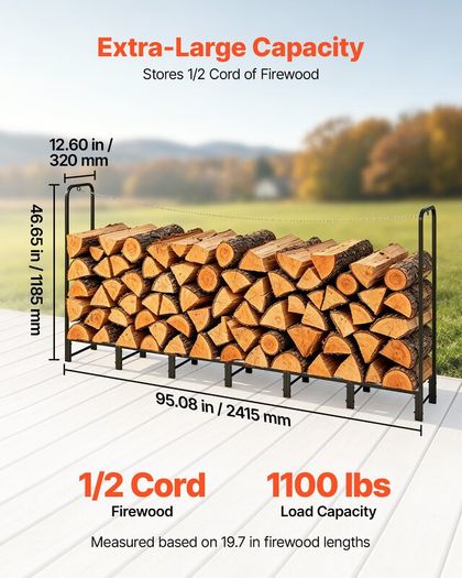 Outdoor Firewood Rack, 1/2 Cord, 500 kg