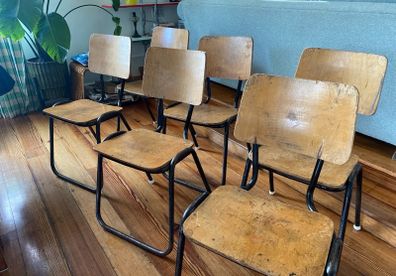 Set of 6 Vintage School Stacking industrial chairs