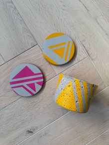 Concrete coasters and matching succulent plant pot AIL + EL