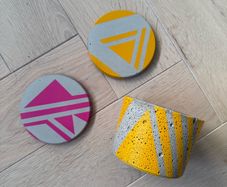 Concrete coasters and matching succulent plant pot AIL + EL