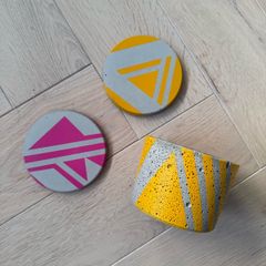Concrete coasters and matching succulent plant pot AIL + EL
