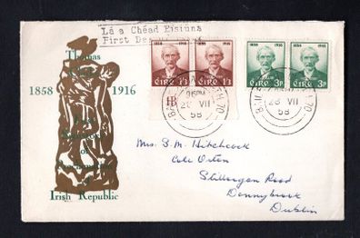 1958 Ireland Centenary of the Birth of Tomas (Tom) Clarke (Patriot) Marginal pairs on illustrated Commemorative Stamps First Day Cover (FDC) with Baile Atha Cliath (Dublin) cancel