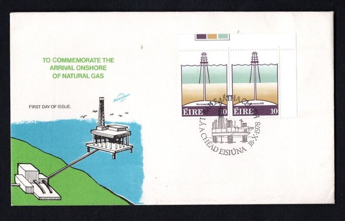 1978 Ireland Irish Natural Gas Commemorative Stamp pair Hibernian First Day Cover (FDC) with Baile Atha Cliath (Dublin) pictorial cancel
