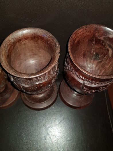 Beautiful Hand Carved Wooden Wine Goblets Zimbabwe Rosewood Animals Rhino