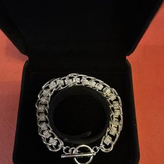 Silver 925 Textured chain link T-Bar Bracelet 35,75 grams