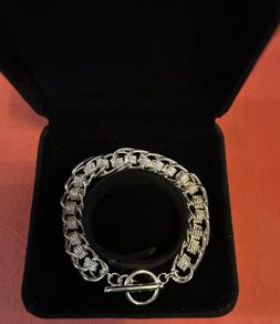 Silver 925 Textured chain link T-Bar Bracelet 35,75 grams
