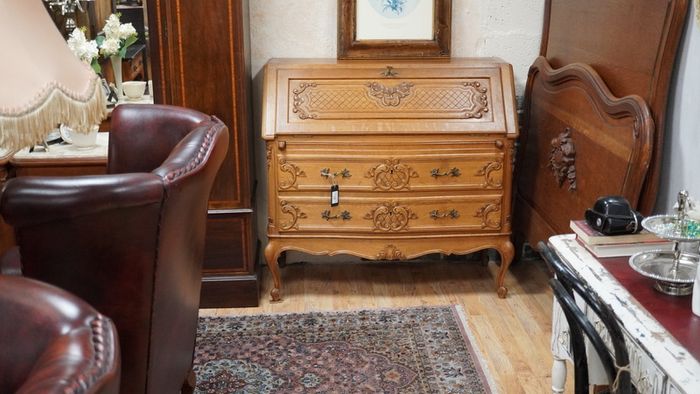 French Oak Bow Front Bureau