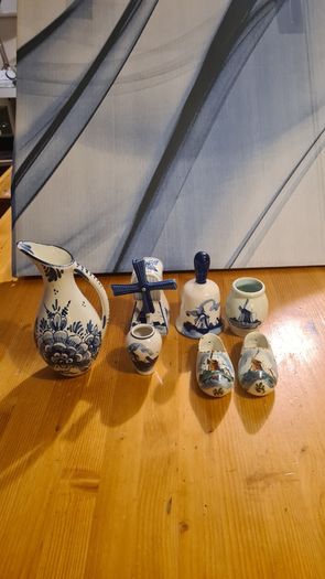Dutch Delft Hand Painted Blue And White Ornament. 7 in total.All Marked.