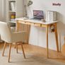 Computer Desk Table, Wood Writing Desk with Drawer and Hanging Rod, 39x20x30inch Study Desk, Work Desk, Wooden Dining Table White + Natural Wood Legs Image 7