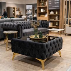 Chesterfield coffee table with glass 63x63x45cm