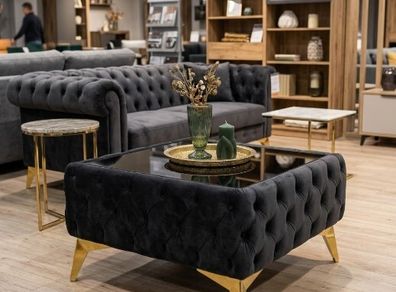 Chesterfield coffee table with glass 63x63x45cm