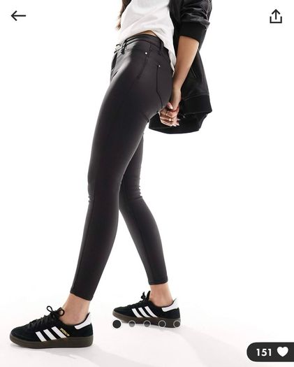 RIVER ISLAND Molly Black Coated Jeans Size 8!