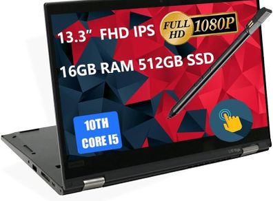 Lenovo ThinkPad L13 Yoga Laptop 2 in 1 i5-10310U (10th Gen) 16GB RAM, 512GB SSD Windows 11 Pro Convertible TOUCHSCREEN with Pen