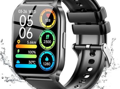 Smart Watch for Men Women, 1.85" Full Touch Screen watches Answer/Make Call, 110+ Sports Modes, Heart Rate Sleep Monitor, Step Counter, IP68 Waterproof Fitness Tracker for IOS Andriod - Black