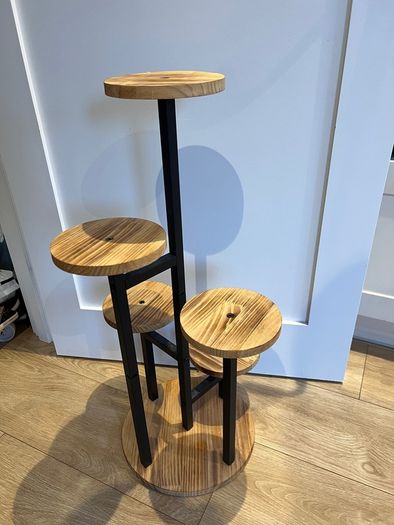 5-Tier Wooden Plant Stand with Black Metal Frame