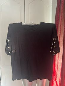 Black F&F top with beads size UK16 EU44 Postage included