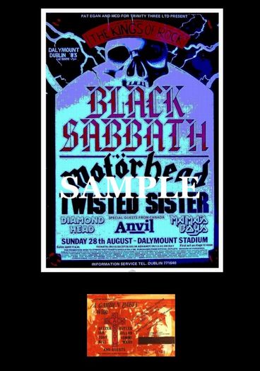 Black Sabbath concert poster Dalymount Football Stadium Dublin 1983 + Ticket A3 Size Replica