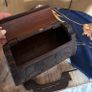 vintage hand-carved wooden cylindrical barrel box Image 3