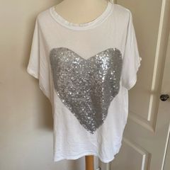 Cotton silver white size 14 heart top