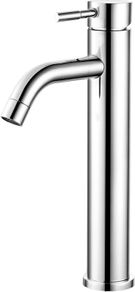 Tall Basin Taps - Chrome Mono Vessel Sink Tap for Bathroom Vanity Sink, Single Lever High Rise Basin Mixer Tap for Cloakroom and Washroom