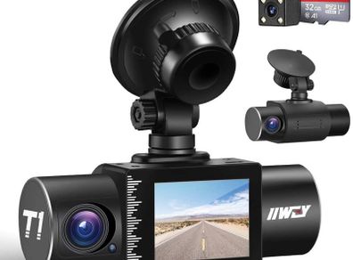Dash Cam Front Rear and Inside Three Channels 1080P with IR Night Vision, Car Camera SD card included, Dashboard Camera Dashcam for Cars 170 Wide Angles, HDR, Motion Detection and G-sensor