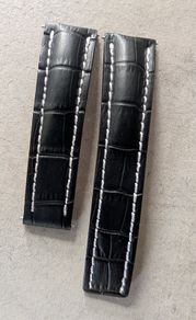 22mm leather watch strap black ends 20mm