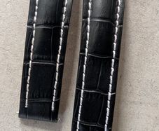 22mm leather watch strap black ends 20mm