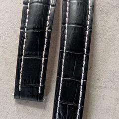 22mm leather watch strap black ends 20mm
