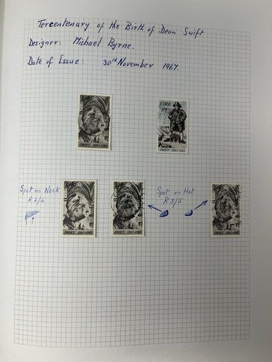 1965-74 Ireland used written up on spring back pages including some varieties/ errors in spring back album. Includes loads of spare pages. Note 66 rising set and MacCurtain & MacSweeney sets.
