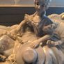 VINTAGE Porcelain Victorian Lady on Sofa Woman Statue Figurine sitting holding hat wearing a beautiful dress Image 4