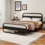 King Size Bed Frame Metal Platform Bed Frame with Wood Headboard Image 2