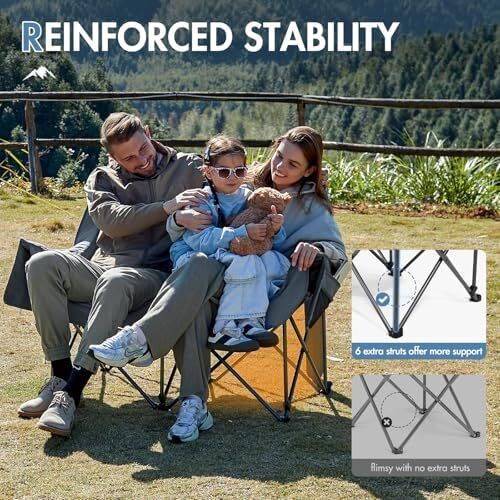 Portal Double Camping Chair Padded Folding Camping Sofa for Adults Large Quilted Love Seat Luxury Fodable Tub Chair Deluxe Moon Chair Collapsible Giant Festival Garden Lawn Picnic Load 272KG