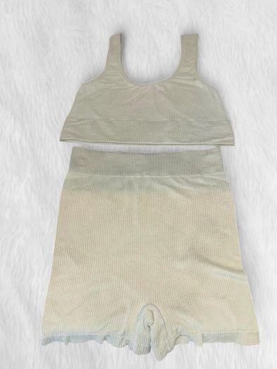 SKIMS Kim Kardashian Seamless Rib Aqua Green Lounge Set Bralette + Boxer Shorts Size S/M